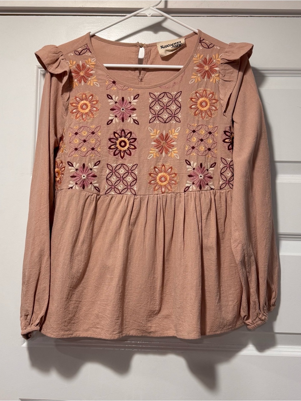 Savanna Jane Rosewood Embroidered Peasant Blouse - Picture 2 of 10